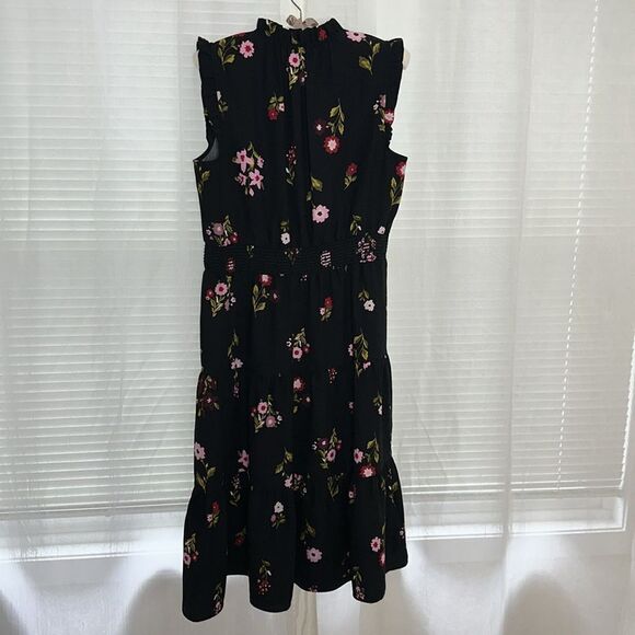 kate spade L Ma Cherie In Bloom Black Floral Smocked Waist Tiered A Line Dress - Picture 7 of 16